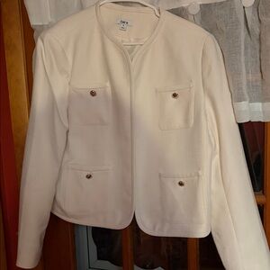 Bar III Cream Collarless Blazer with Gold-Tone Buttons